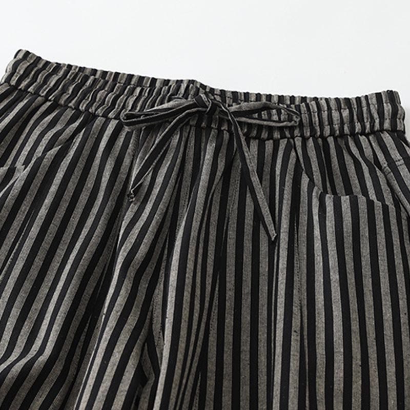 Pantaloni larghi in cotone con coulisse a righe Buddha Stones Commute da donna con tasche - image 2
