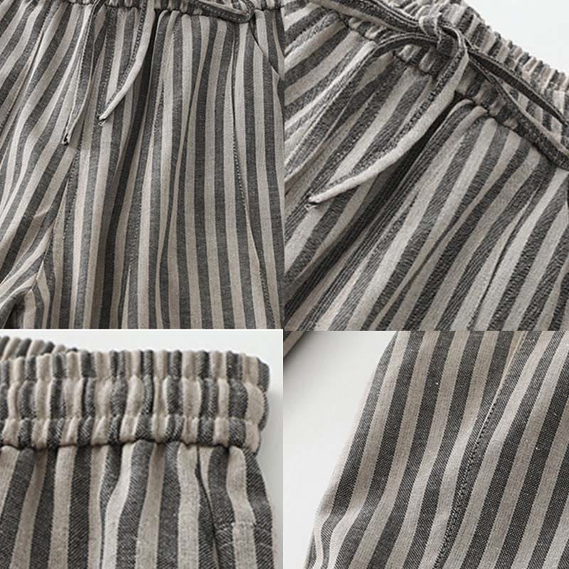Pantaloni larghi in cotone con coulisse a righe Buddha Stones Commute da donna con tasche - image 15