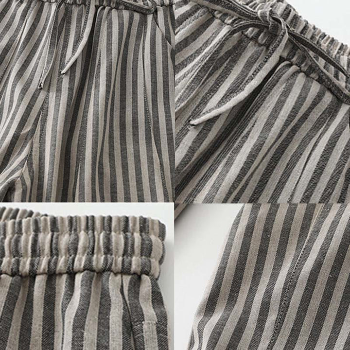 Pantaloni larghi in cotone con coulisse a righe Buddha Stones Commute da donna con tasche - image 15