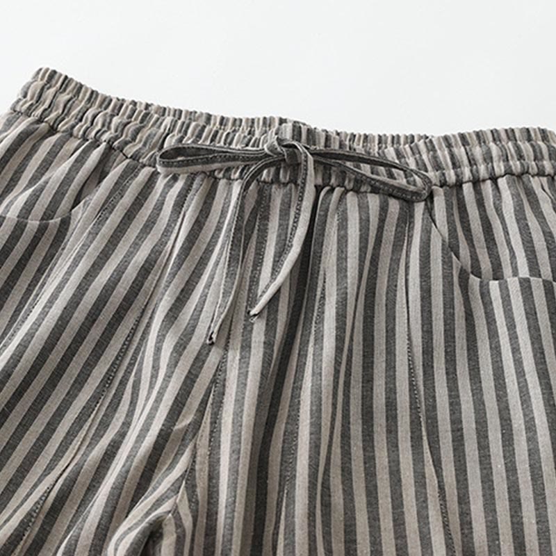 Pantaloni larghi in cotone con coulisse a righe Buddha Stones Commute da donna con tasche - image 7