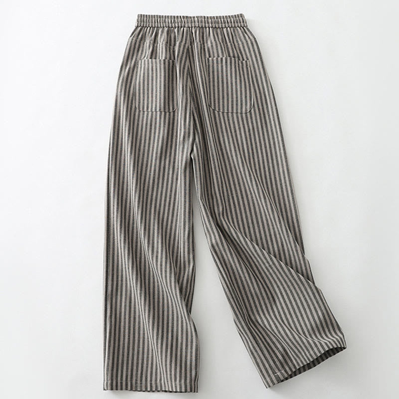 Pantaloni larghi in cotone con coulisse a righe Buddha Stones Commute da donna con tasche - image 14