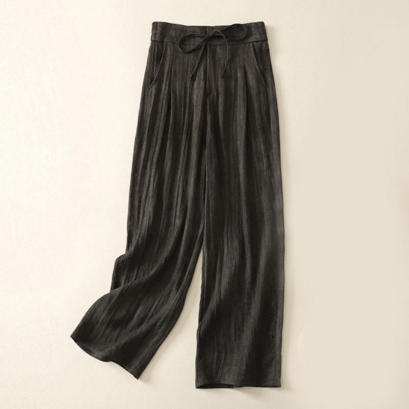 Pantaloni da donna in cotone a gamba larga con tasche, modello Buddha Stones Summer Plain Coulisse Zipper - Nero - US12, UK/AU16, EU44 (2XL) - image 12