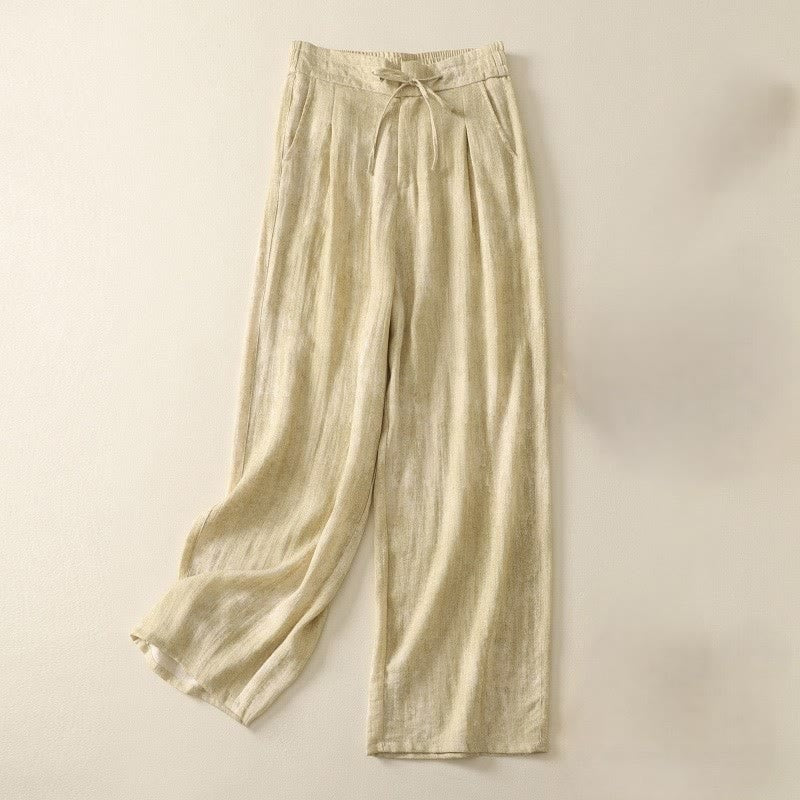 Pantaloni da donna in cotone a gamba larga con tasche, modello Buddha Stones Summer Plain Coulisse Zipper - LemonChiffon - US12, UK/AU16, EU44 (2XL) - image 1