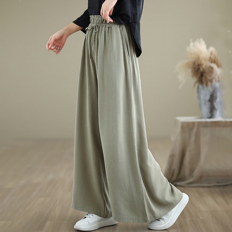 Pantaloni da donna in cotone e lino con tasche, modello Buddha Stones Commute, semplici e allacciati, a gamba larga - image 2