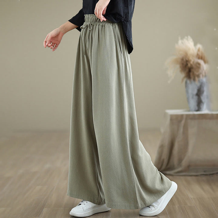 Pantaloni da donna in cotone e lino con tasche, modello Buddha Stones Commute, semplici e allacciati, a gamba larga - image 2