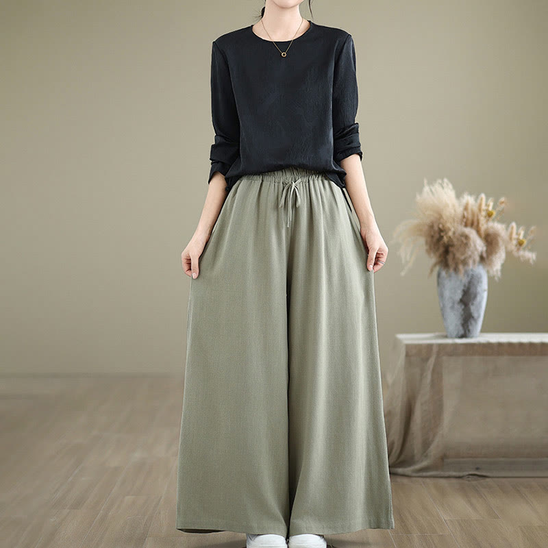 Pantaloni da donna in cotone e lino con tasche, modello Buddha Stones Commute, semplici e allacciati, a gamba larga - image 5