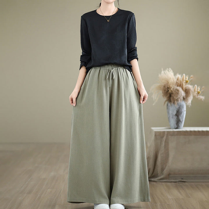 Pantaloni da donna in cotone e lino con tasche, modello Buddha Stones Commute, semplici e allacciati, a gamba larga - image 5