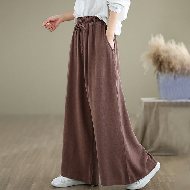 Pantaloni da donna in cotone e lino con tasche, modello Buddha Stones Commute, semplici e allacciati, a gamba larga - image 14