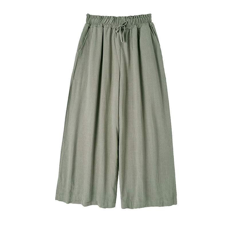 Pantaloni da donna in cotone e lino con tasche, modello Buddha Stones Commute, semplici e allacciati, a gamba larga - image 10