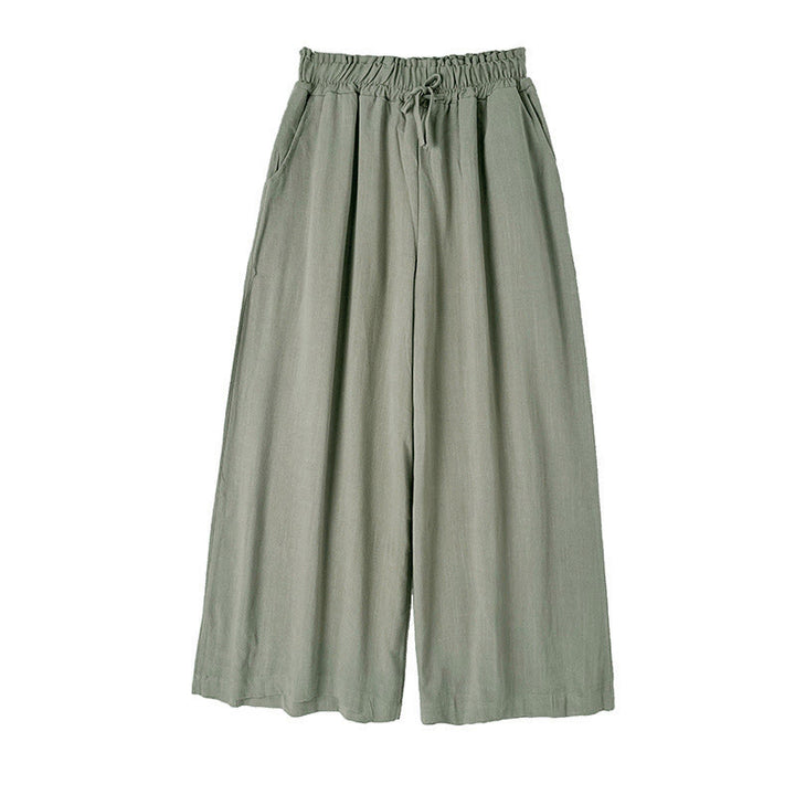 Pantaloni da donna in cotone e lino con tasche, modello Buddha Stones Commute, semplici e allacciati, a gamba larga - image 10