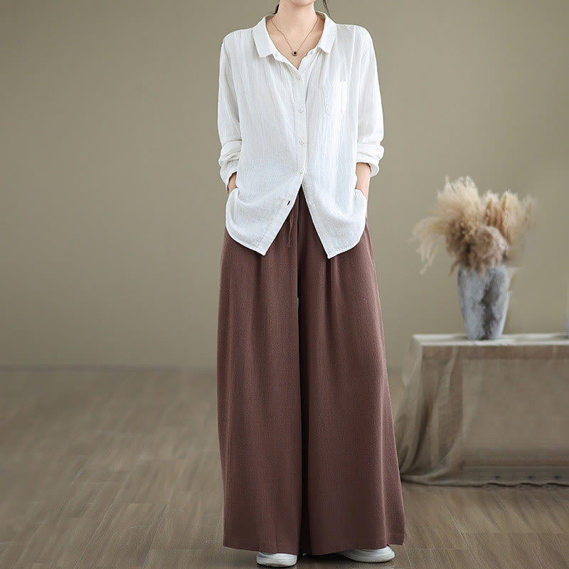 Pantaloni da donna in cotone e lino con tasche, modello Buddha Stones Commute, semplici e allacciati, a gamba larga - image 16