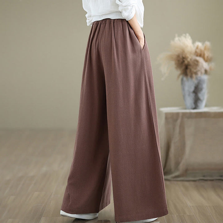 Pantaloni da donna in cotone e lino con tasche, modello Buddha Stones Commute, semplici e allacciati, a gamba larga - image 15