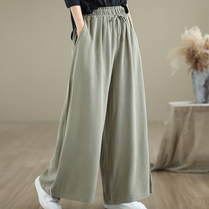 Pantaloni da donna in cotone e lino con tasche, modello Buddha Stones Commute, semplici e allacciati, a gamba larga - image 3