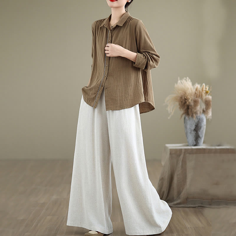 Pantaloni da donna in cotone e lino con tasche, modello Buddha Stones Commute, semplici e allacciati, a gamba larga - image 22