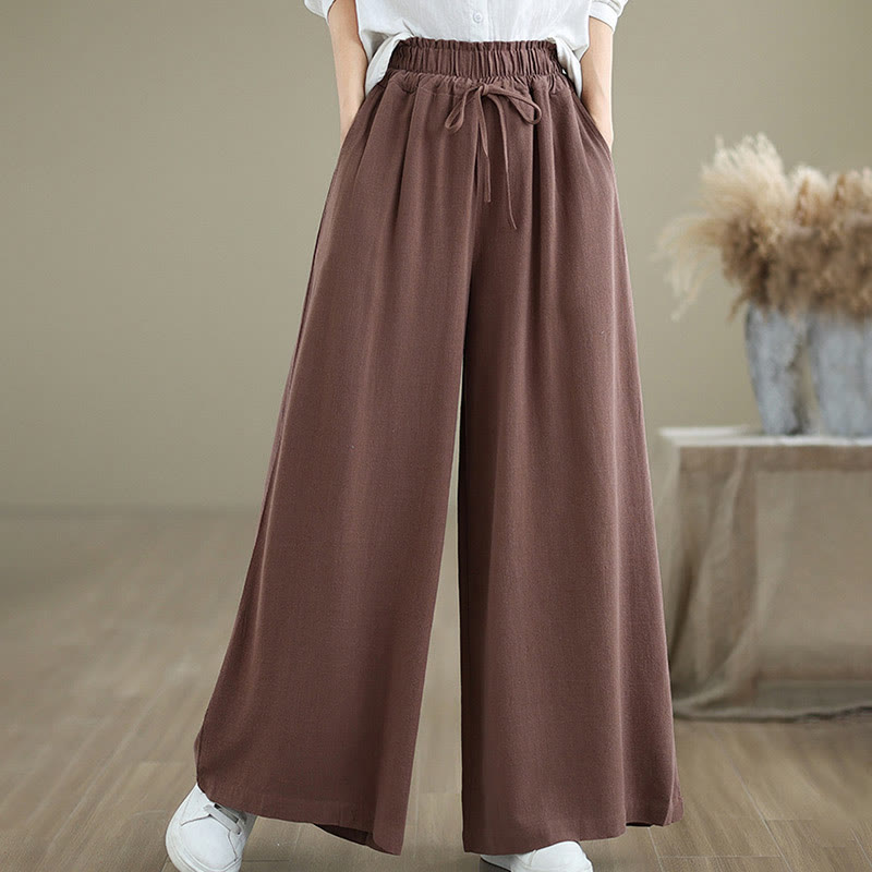 Pantaloni da donna in cotone e lino con tasche, modello Buddha Stones Commute, semplici e allacciati, a gamba larga - image 12