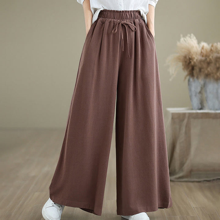Pantaloni da donna in cotone e lino con tasche, modello Buddha Stones Commute, semplici e allacciati, a gamba larga - image 12