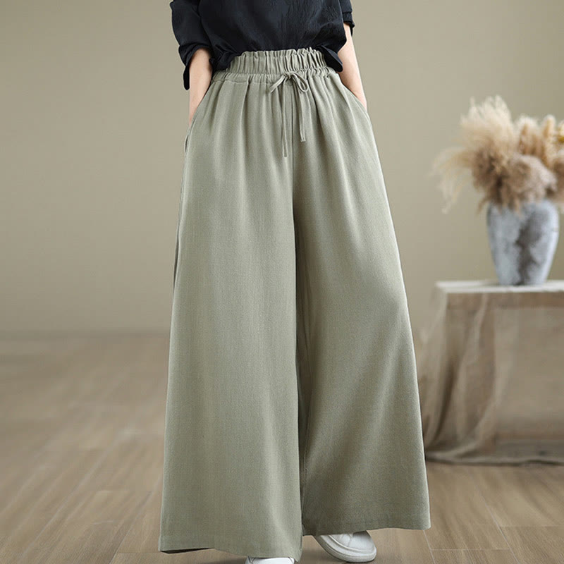 Pantaloni da donna in cotone e lino con tasche, modello Buddha Stones Commute, semplici e allacciati, a gamba larga - image 4