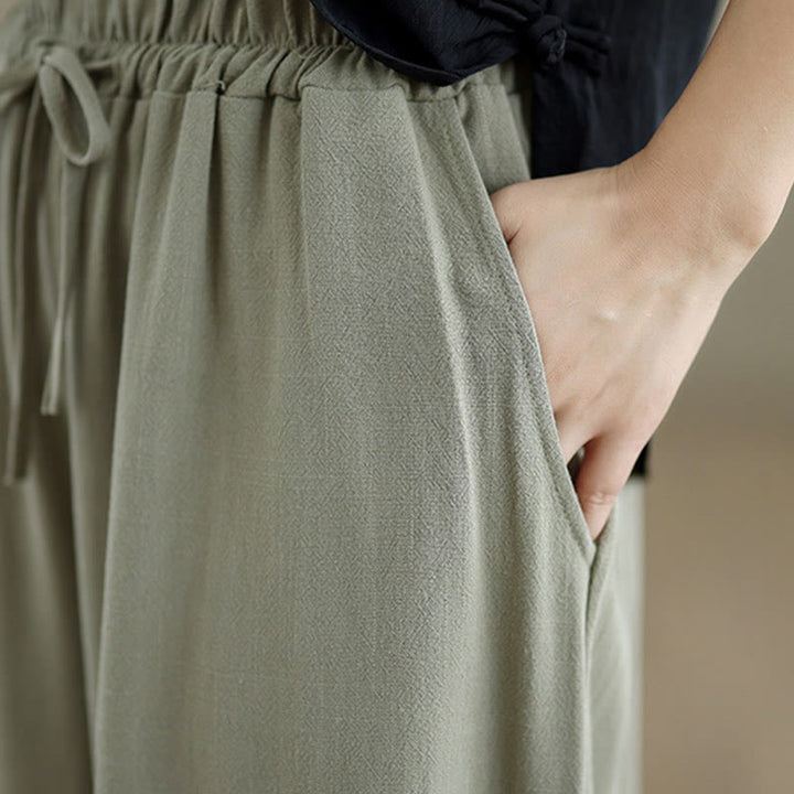 Pantaloni da donna in cotone e lino con tasche, modello Buddha Stones Commute, semplici e allacciati, a gamba larga - image 7