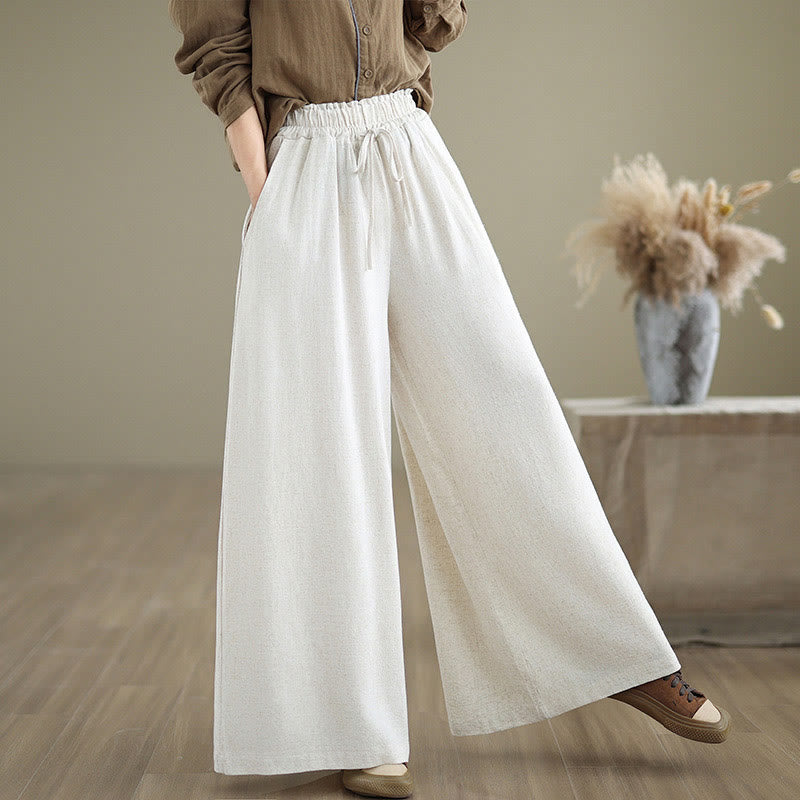 Pantaloni da donna in cotone e lino con tasche, modello Buddha Stones Commute, semplici e allacciati, a gamba larga - image 21