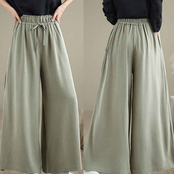 Pantaloni da donna in cotone e lino con tasche, modello Buddha Stones Commute, semplici e allacciati, a gamba larga - image 9