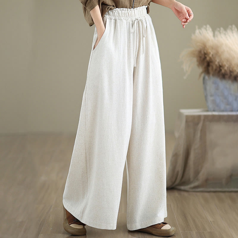 Pantaloni da donna in cotone e lino con tasche, modello Buddha Stones Commute, semplici e allacciati, a gamba larga - image 19