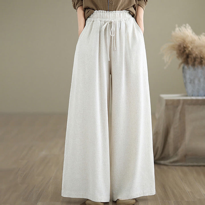 Pantaloni da donna in cotone e lino con tasche, modello Buddha Stones Commute, semplici e allacciati, a gamba larga - image 18
