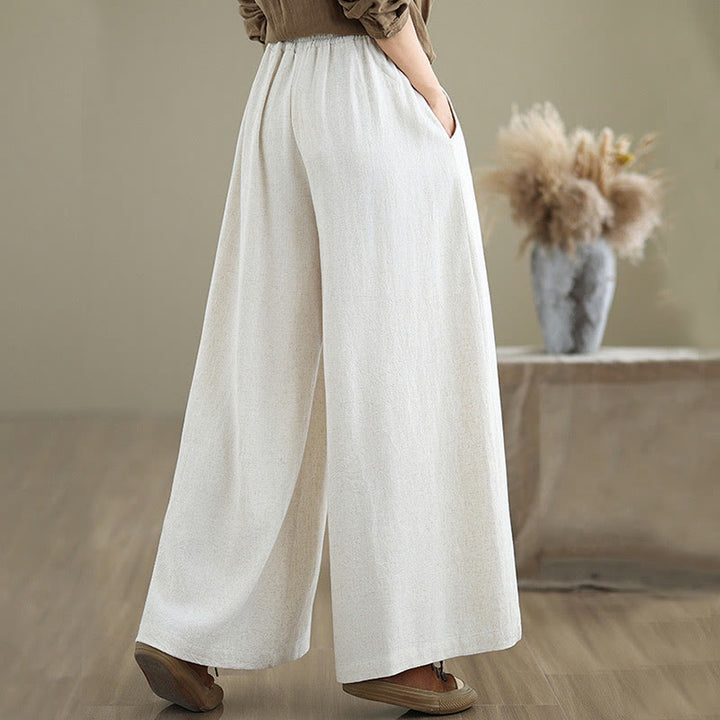 Pantaloni da donna in cotone e lino con tasche, modello Buddha Stones Commute, semplici e allacciati, a gamba larga - image 20