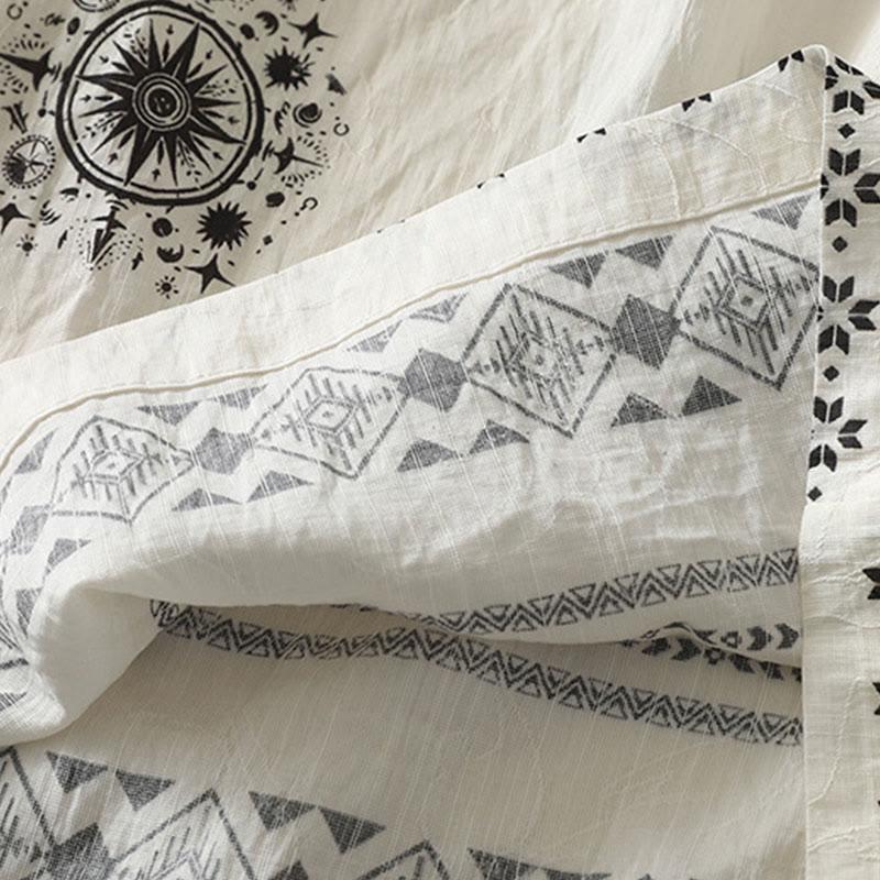 Pantaloni larghi in cotone da donna con tasche, stampa bohémien con motivo celeste Buddha Stones - image 10