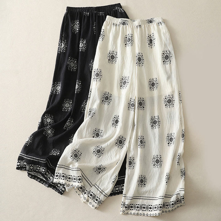 Pantaloni larghi in cotone da donna con tasche, stampa bohémien con motivo celeste Buddha Stones - image 15