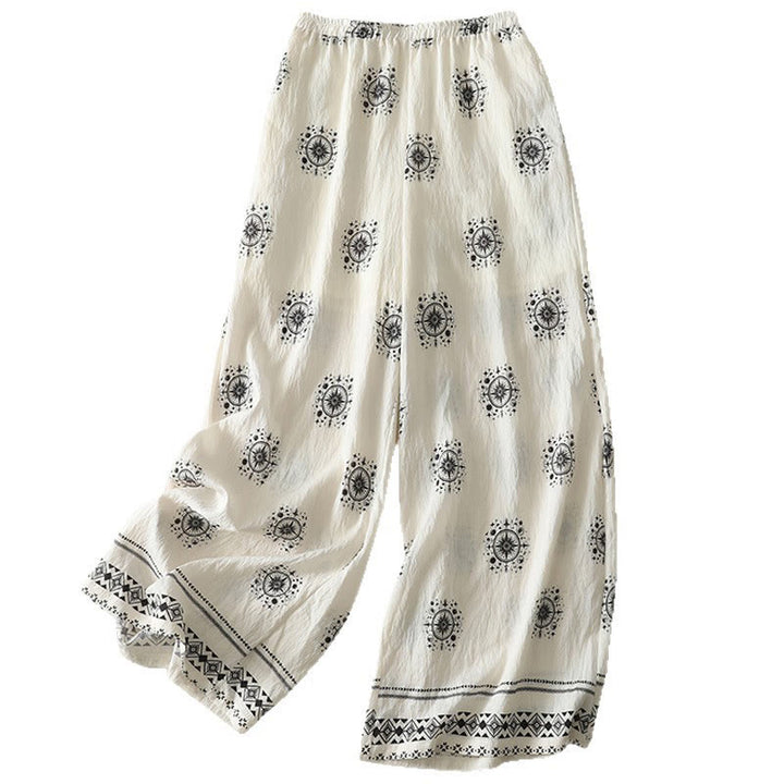 Pantaloni larghi in cotone da donna con tasche, stampa bohémien con motivo celeste Buddha Stones - image 14