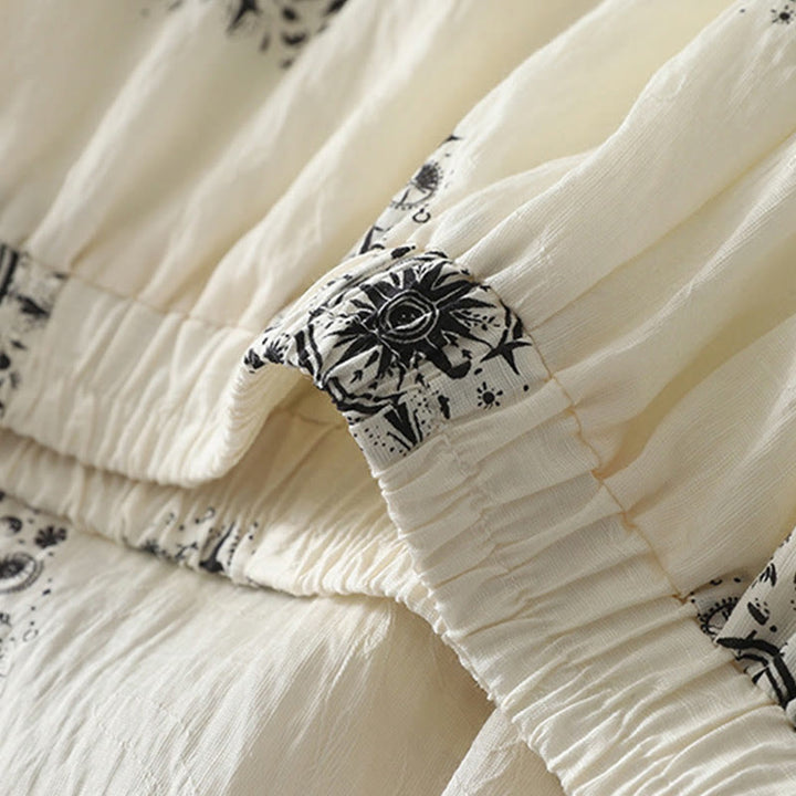 Pantaloni larghi in cotone da donna con tasche, stampa bohémien con motivo celeste Buddha Stones - image 6