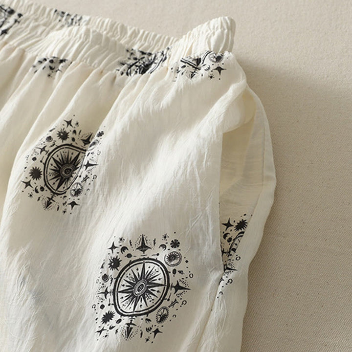 Pantaloni larghi in cotone da donna con tasche, stampa bohémien con motivo celeste Buddha Stones - image 8