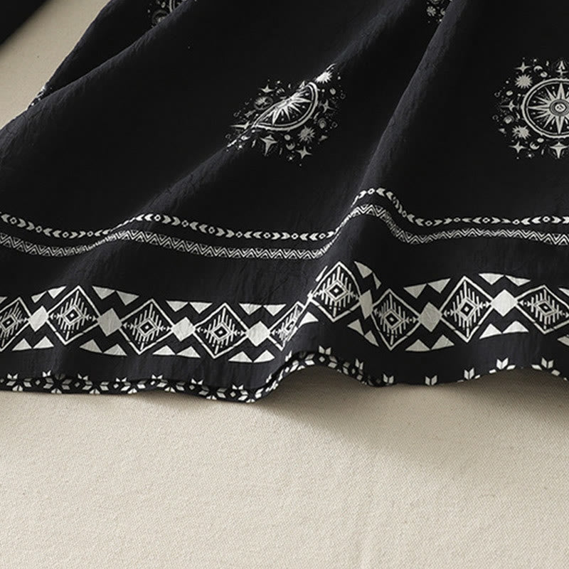 Pantaloni larghi in cotone da donna con tasche, stampa bohémien con motivo celeste Buddha Stones - image 3