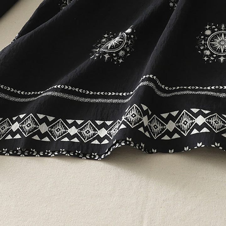 Pantaloni larghi in cotone da donna con tasche, stampa bohémien con motivo celeste Buddha Stones - image 3