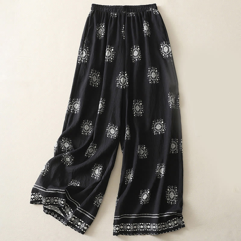 Pantaloni larghi in cotone da donna con tasche, stampa bohémien con motivo celeste Buddha Stones - Nero - US8-10, UK/AU12-14, EU40-42 (2XL) - image 1