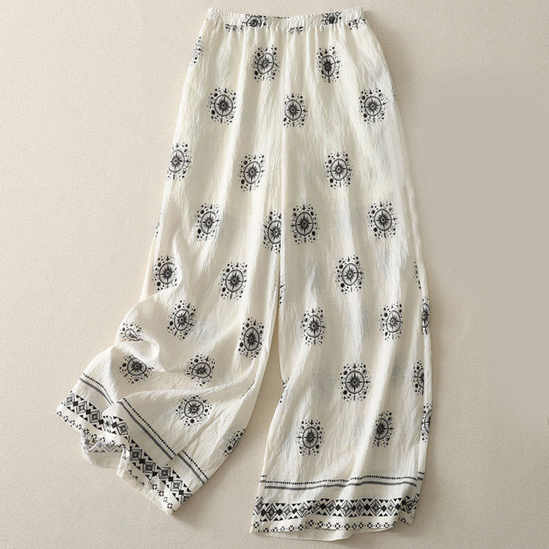 Pantaloni larghi in cotone da donna con tasche, stampa bohémien con motivo celeste Buddha Stones - Bianco - US8-10, UK/AU12-14, EU40-42 (2XL) - image 5