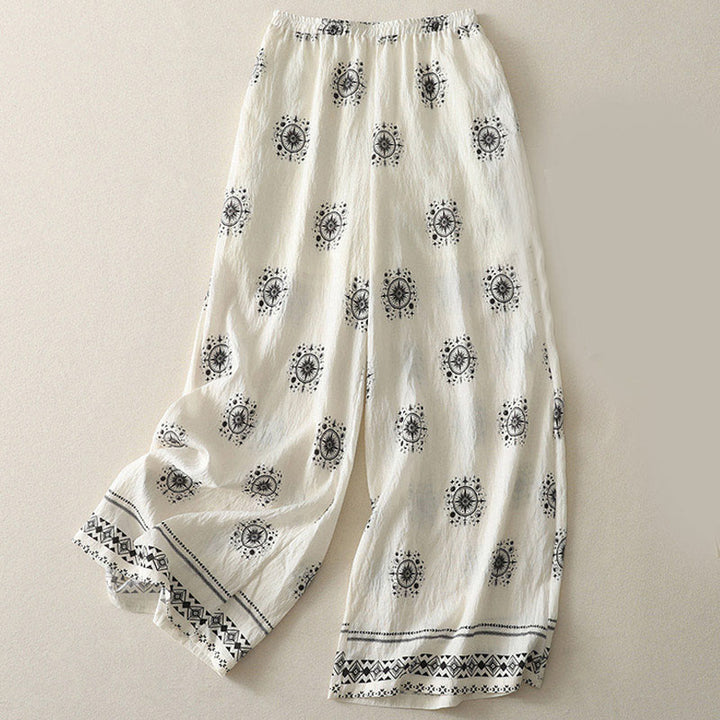 Pantaloni larghi in cotone da donna con tasche, stampa bohémien con motivo celeste Buddha Stones - Bianco - US8-10, UK/AU12-14, EU40-42 (2XL) - image 5