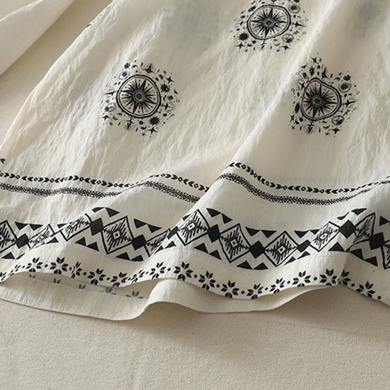 Pantaloni larghi in cotone da donna con tasche, stampa bohémien con motivo celeste Buddha Stones - image 12