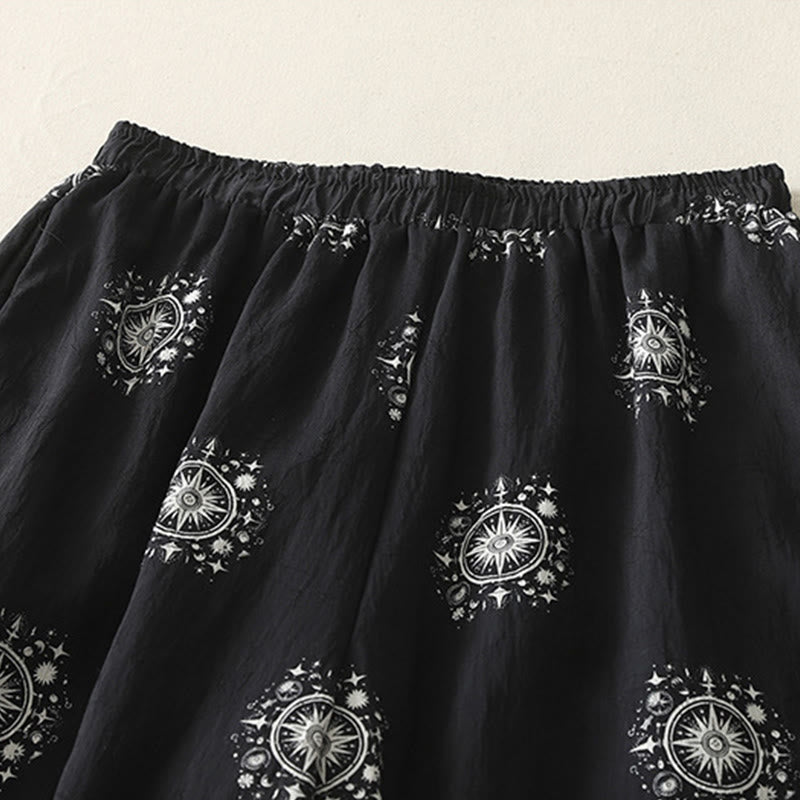 Pantaloni larghi in cotone da donna con tasche, stampa bohémien con motivo celeste Buddha Stones - image 2