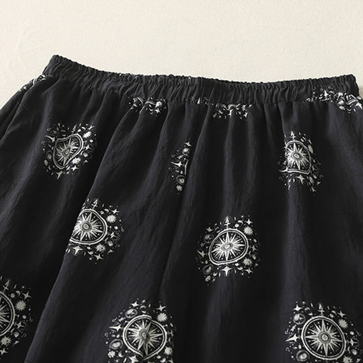Pantaloni larghi in cotone da donna con tasche, stampa bohémien con motivo celeste Buddha Stones - image 2