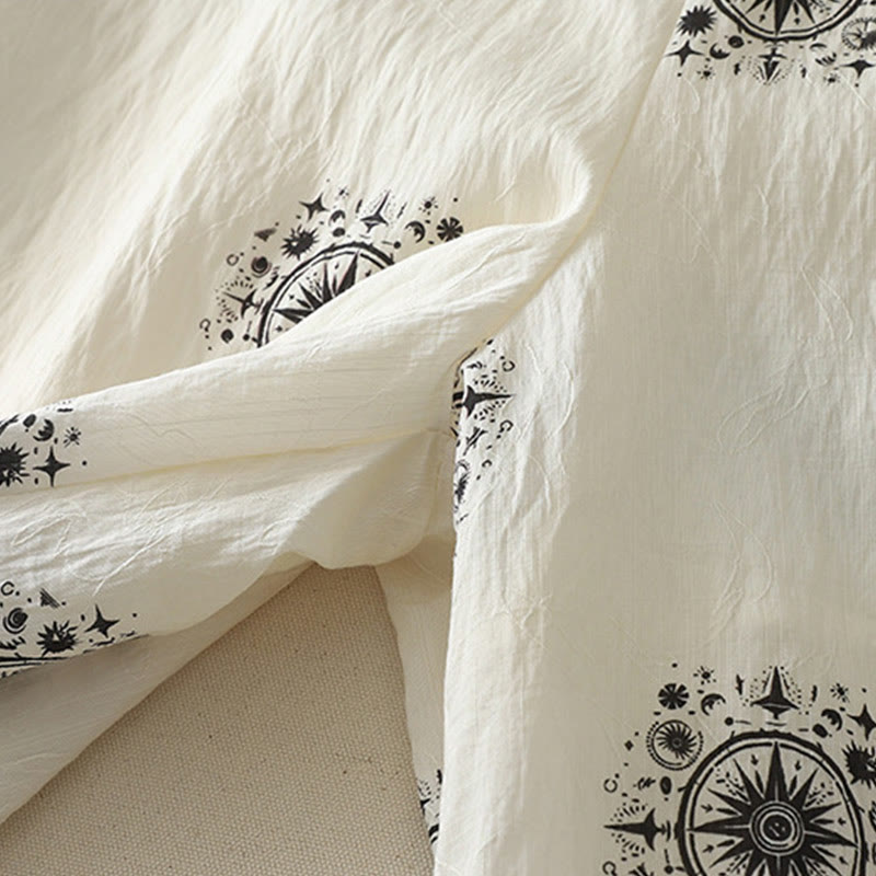 Pantaloni larghi in cotone da donna con tasche, stampa bohémien con motivo celeste Buddha Stones - image 11