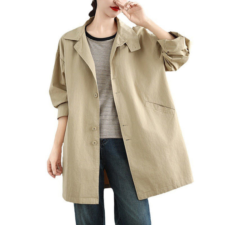 Giacca da donna in cotone e lino con maniche lunghe, modello Buddha Stones Spring, bottoni semplici e tasche - image 12