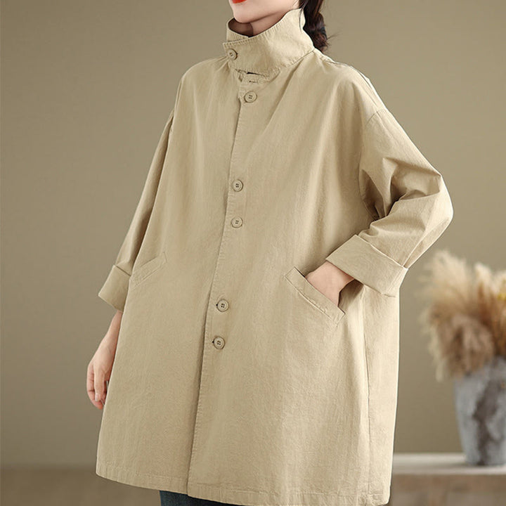 Giacca da donna in cotone e lino con maniche lunghe, modello Buddha Stones Spring, bottoni semplici e tasche - image 4