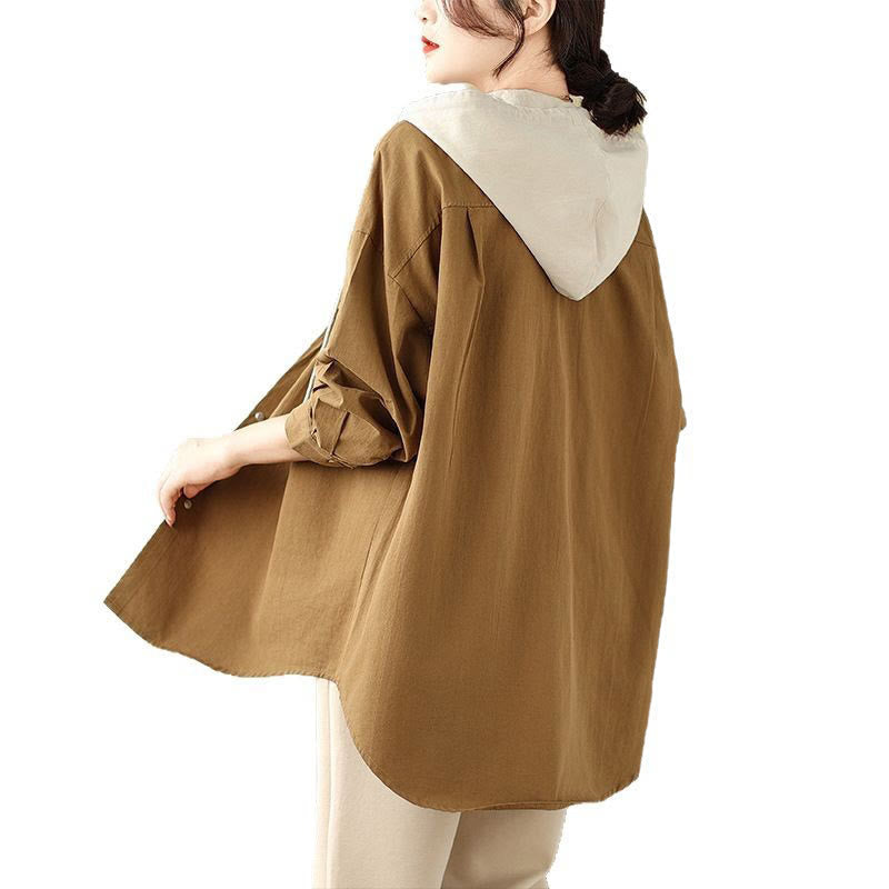 Giacca da donna in cotone e lino con tasche e cappuccio con coulisse Buddha Stones Casual Commute - image 17