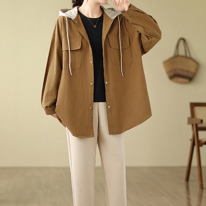 Giacca da donna in cotone e lino con tasche e cappuccio con coulisse Buddha Stones Casual Commute - image 11