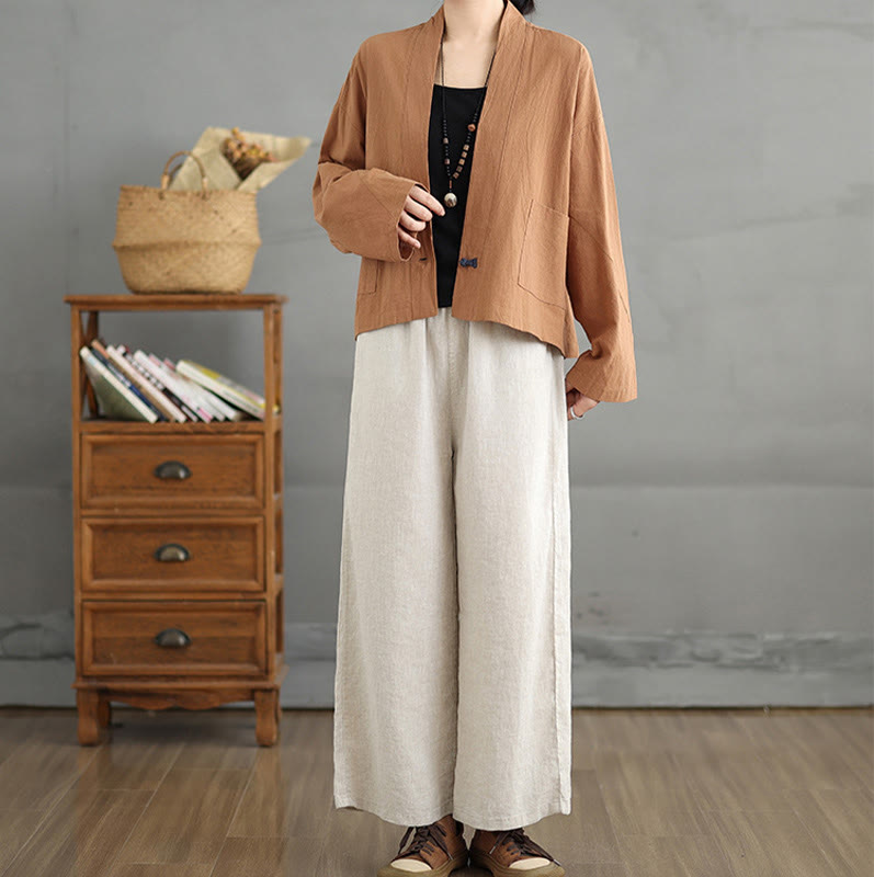 Giacca in lino e cotone con tasche, casual, vintage, a maniche lunghe, aperta sul davanti, con cardigan Buddha Stones - image 6
