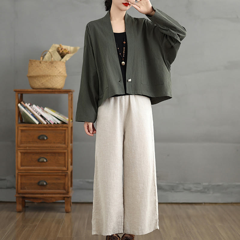 Giacca in lino e cotone con tasche, casual, vintage, a maniche lunghe, aperta sul davanti, con cardigan Buddha Stones - image 18