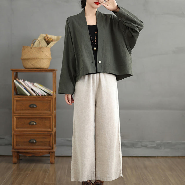 Giacca in lino e cotone con tasche, casual, vintage, a maniche lunghe, aperta sul davanti, con cardigan Buddha Stones - image 18