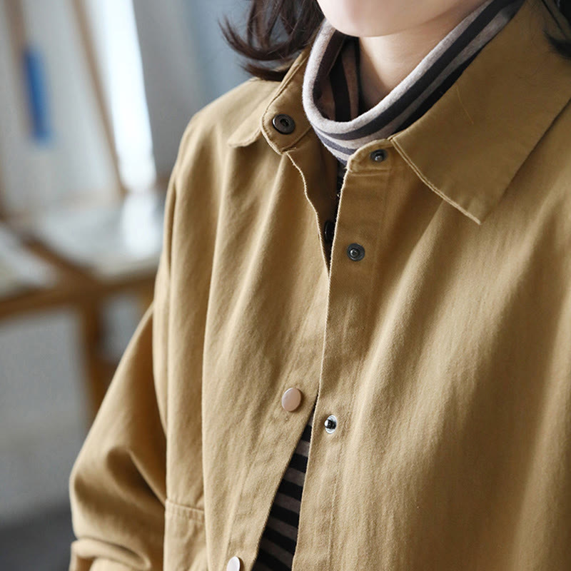 Giacca da donna in cotone con risvolto, casual, vintage, in tinta unita, con Buddha Stones - image 4