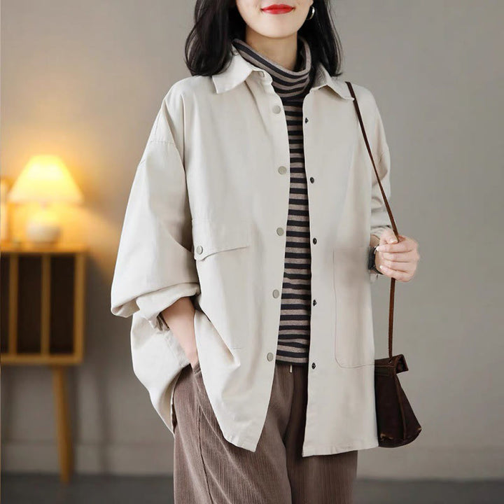 Giacca da donna in cotone con risvolto, casual, vintage, in tinta unita, con Buddha Stones - image 11